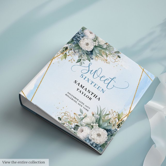 Glitter Boho Pastel Blue Cream Floral Sweet 16th 3 Ring Binder (Glitter Boho Pastel Blue Cream Floral Sweet Sixteen)
