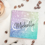 Glitter Bokeh Glamorous Elegant Glass Coaster<br><div class="desc">Easily personalize this elegant colorful bokeh glitter pattern with your custom name and/or monogram.</div>