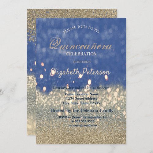 Glitter Bokeh Gold Diamonds Quinceaera Invitation