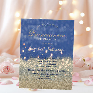 Glitter Bokeh Gold Diamonds Quinceañera Invitation