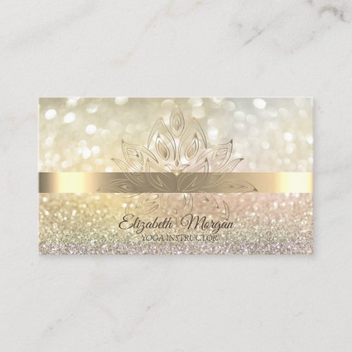  Glitter Bokeh Gold Lotus Flower Yoga  Business Card