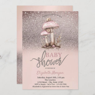 Glitter Bokeh,Mushrooms Snails Baby Shower Invitation
