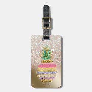 Glitter Bokeh Ombre,Striped Pineapple Luggage Tag