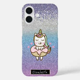 Glitter Bokeh Ombre,Violet Diamonds,Unicorn Donut iPhone 16 Case