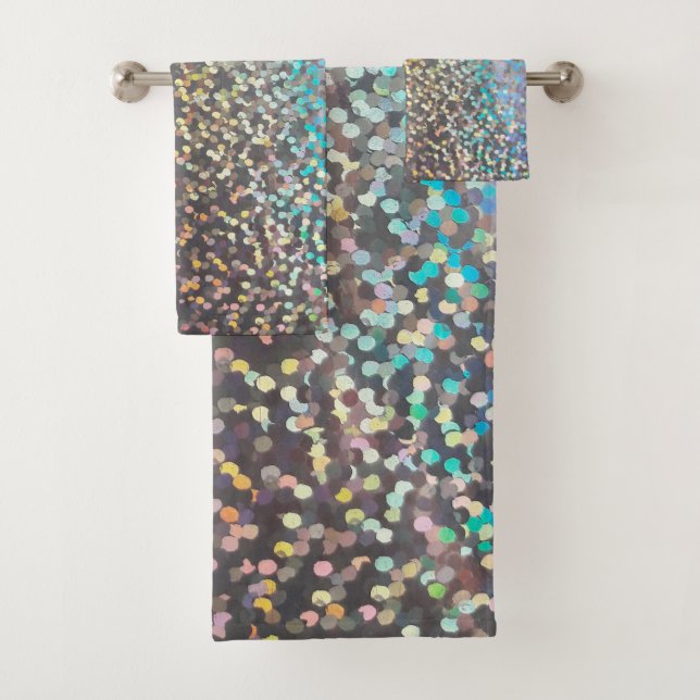 Glitter bokeh sparkle print bath towel set (Insitu)