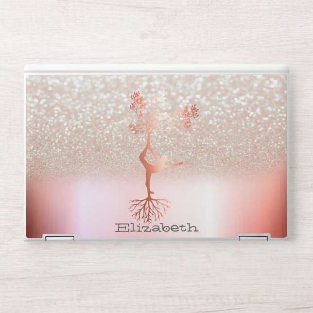 Glitter Bokeh Tree Women Silhouette Yoga HP Laptop Skin (Front)