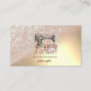 Glitter Bokeh Vintage Floral Sewing Machine Business Card