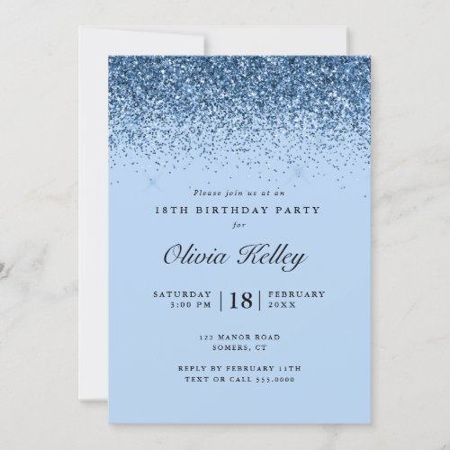 Glitter Border Birthday Blue Invitation