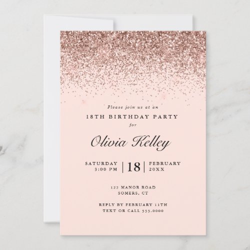 Glitter Border Birthday Rose Gold Pink Invitation