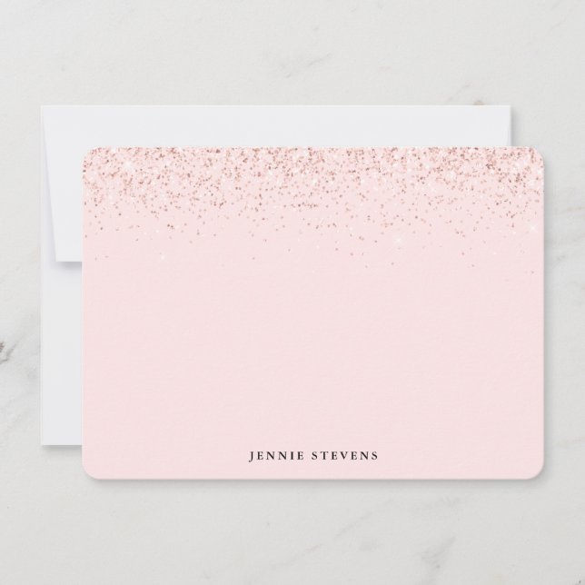 Glitter Border, Blush Pink Personalized Note Card (Front)