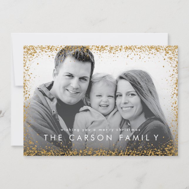 Glitter Border Christmas Card in Faux Gold Glitter (Front)