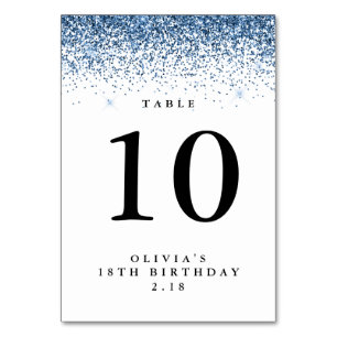 Glitter Border, Navy Blue and White Personalized Table Number