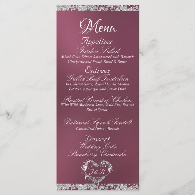 Glitter Border on Lavender Wedding Menu (Front)