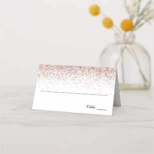 Glitter Border, Rose Gold and White Personalized Place Card