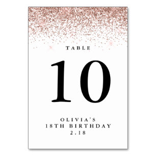 Glitter Border, Rose Gold and White Personalized Table Number