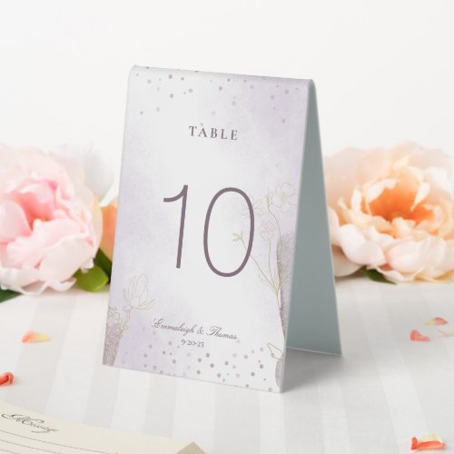 Glitter Botanical Radiant Lavender Wedding Table Tent Sign