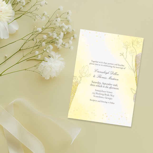 Glitter Botanical Radiant Yellow Wedding Invitation (Creator Uploaded)