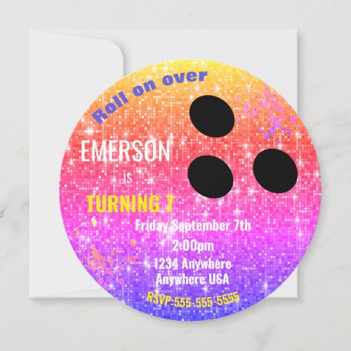 glitter BOWLING BALL bowling Glow birthday party Invitation