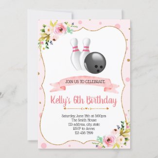 Glitter bowling party invitation