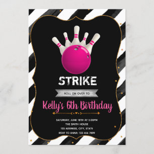Glitter bowling party invitation