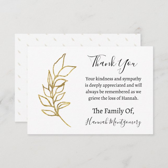 Glitter Branch Funeral Sympathy Thank You Note Card (Front/Back)