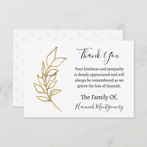 Glitter Branch Funeral Sympathy Thank You Note Card