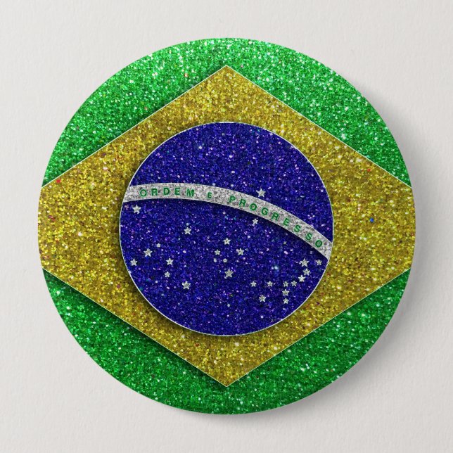 Glitter Brazilian Flag of Brazil Fashion Bling Button (Front)