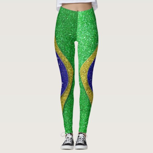 Glitter Brazilian Flag of Brazil Fashion Stylish Leggings