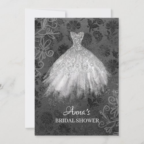  Glitter Bridal Dress Bridal White Gown Shower Invitation