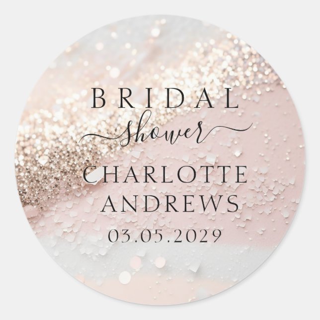 Glitter Bridal Shower   Classic Round Sticker (Front)