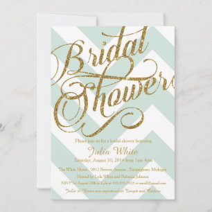Glitter Bridal Shower Invitation, Mint Chevron Invitation