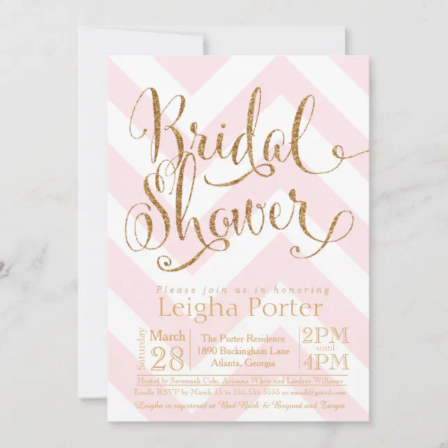 Glitter Bridal Shower Invitation Pink Gold Chevron Zazzle