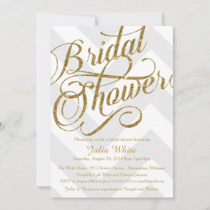 Glitter Bridal Shower Invitation, Silver Chevron Invitation