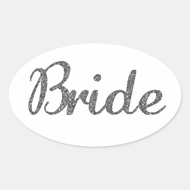 Glitter Bride Silver Oval Sticker (Front)