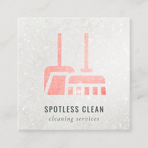 Glitter Bright Neon Orange Broom Cleaning Service Square Business Card