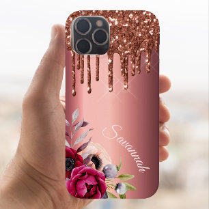 Glitter bronze copper metallic monogram floral Case-Mate iPhone 14 case