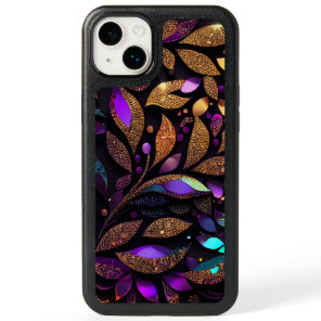 Glitter Bronze Purple Leaves Botanical OtterBox iPhone 14 Plus Case