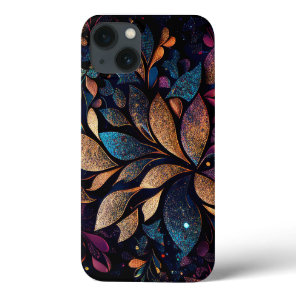 Glitter Bronze Teal Purple Leaves Botanic Speck iP iPhone 13 Case