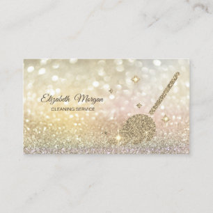 Glitter Broom Maid Cleaning House Bokeh Business Card