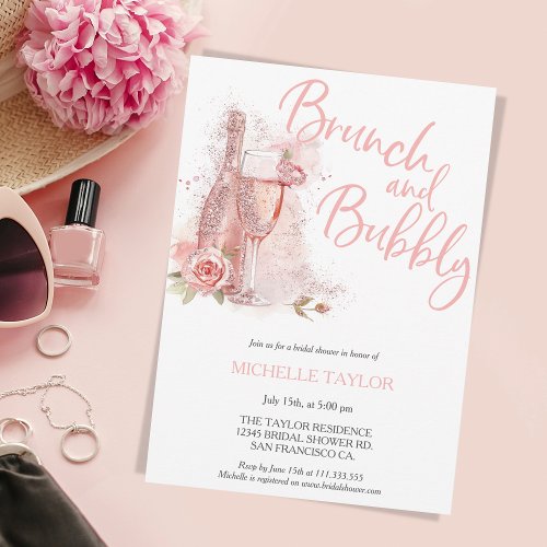 Glitter Brunch and Bubbly Champagne Bridal Shower Invitation