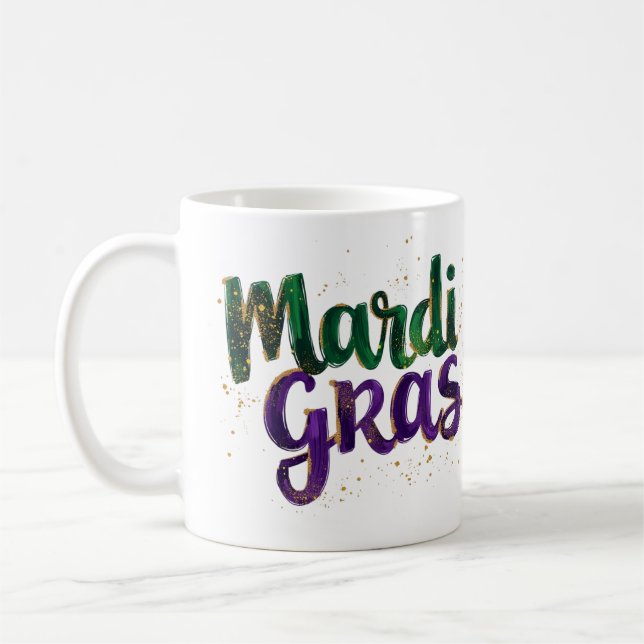 Glitter Brushstroke Mardi Gras Coffee Mug (Left)