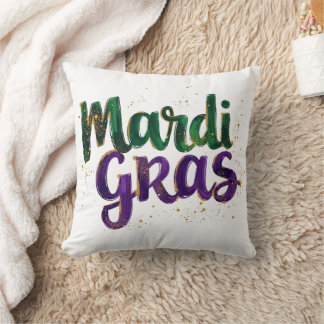 Glitter Brushstroke Mardi Gras Throw Pillow