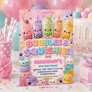 Glitter Bubble Tea and Squishy Birthday Party Invitation