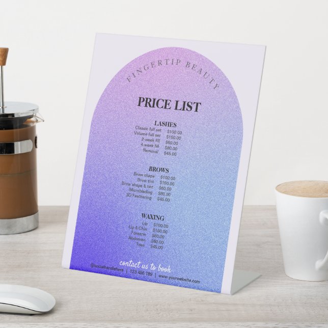 Glitter Business Beauty Salon Menu Price List Pedestal Sign (In SItu)