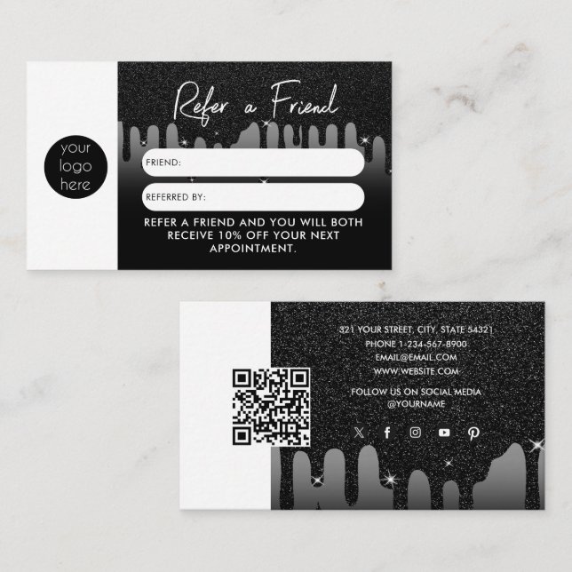 Glitter Business Refer A Friend Referral Card (Front/Back)