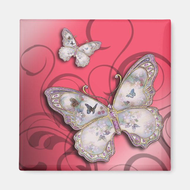 "Glitter Butterflies" (pink) by Cheryl Daniels Magnet (Front)