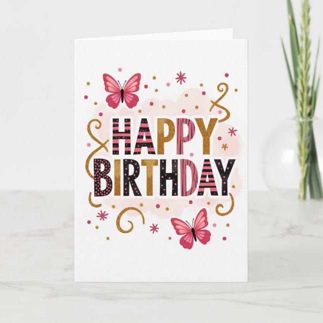 Glitter Butterfly Birthday Card (Front)