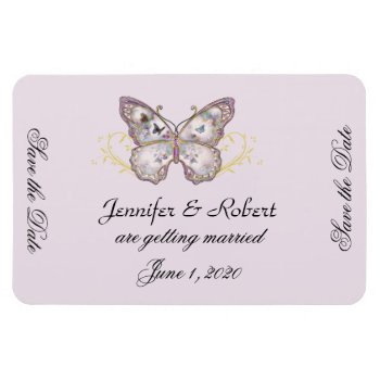 Glitter Butterfly Lavender Wedding Save The Date Magnet by NoteableExpressions at Zazzle