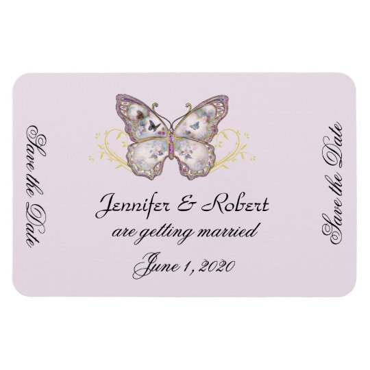 Glitter Butterfly Lavender Wedding Save the Date Magnet