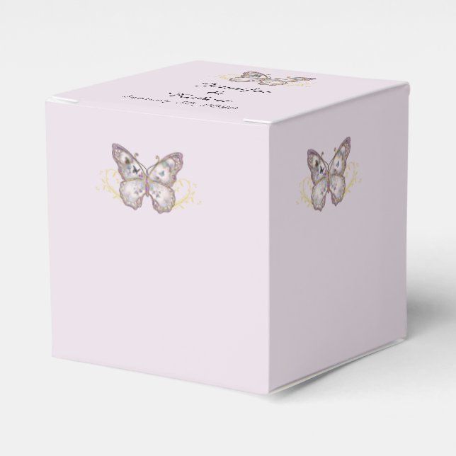 Glitter Butterfly on Lavender Wedding Favor Box (Front Side)